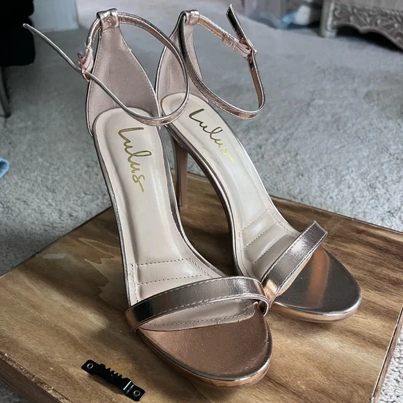 Lulu’s Loveliness Rose Gold Ankle Strap Heels - Size 8 - Picture 2 of 9